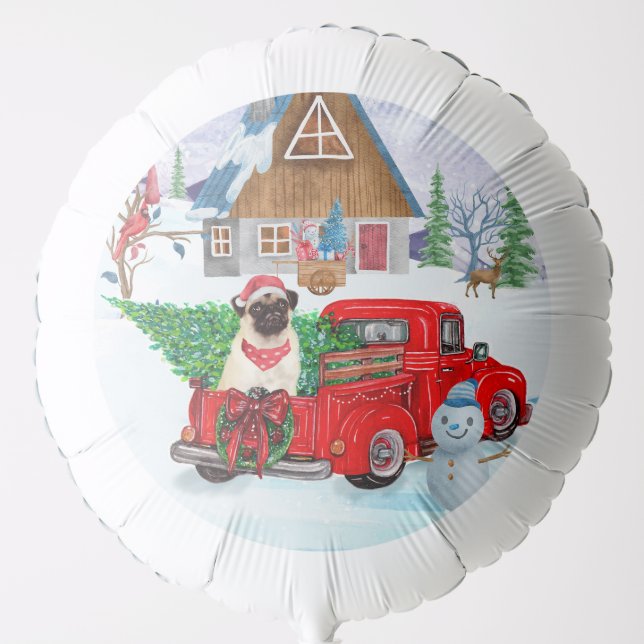 Pug Dog In Christmas Delivery Truck Snow  Balloon (Front)