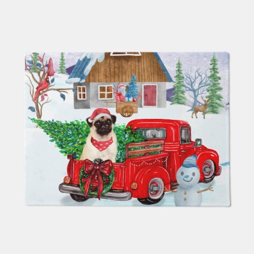 Pug Dog In Christmas Delivery Truck Snow Doormat