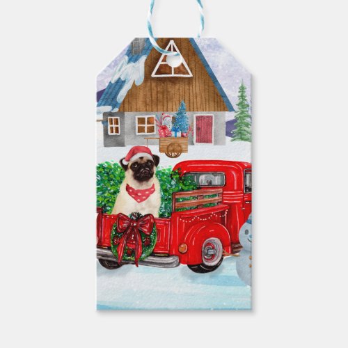 Pug Dog In Christmas Delivery Truck Snow Gift Tags