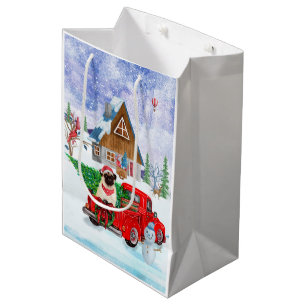 Pug Dog In Christmas Delivery Truck Snow Medium Gift Bag