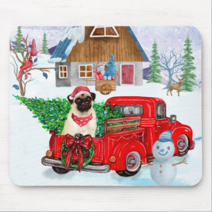 Pug Dog In Christmas Delivery Truck Snow Mouse Pad