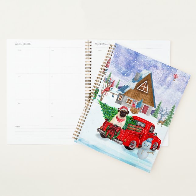 Pug Dog In Christmas Delivery Truck Snow  Planner (Display)
