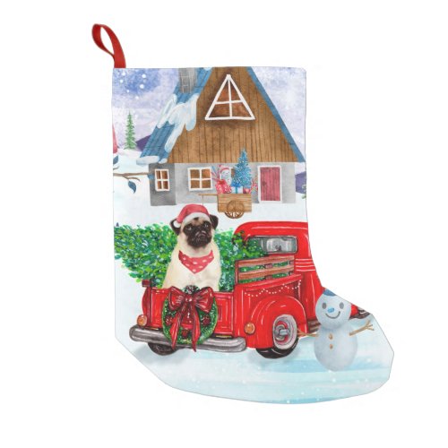 Pug Dog In Christmas Delivery Truck Snow  Small Christmas Stocking