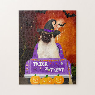 Pug Dog in Halloween Truck Jigsaw Puzzle