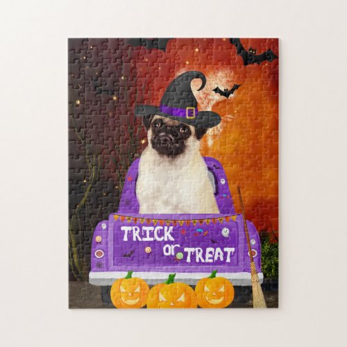 Pug Dog in Halloween Truck Jigsaw Puzzle