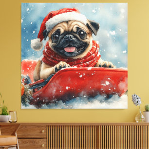 Pug Dog in Sledge Let it Snow Christmas Canvas Print