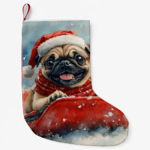 Pug Dog in Sledge Let it Snow Christmas Small Christmas Stocking