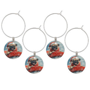 Pug Dog in Sledge Let it Snow Christmas Wine Charm