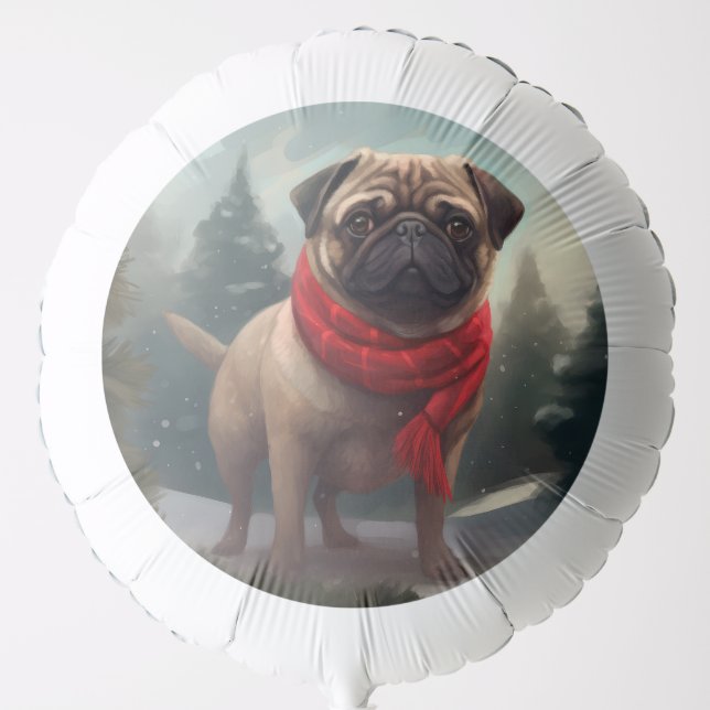 Pug Dog in Snow Christmas Balloon (Front)