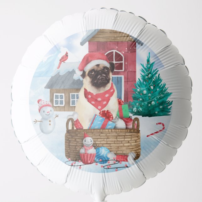 Pug Dog In snow Christmas Dog House Balloon (Front)