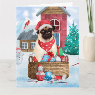 Pug Dog In snow Christmas Dog House Card