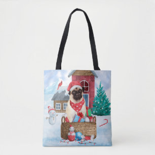 Pug Dog In snow Christmas Dog House Tote Bag