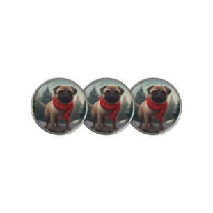 Pug Dog in Snow Christmas Golf Ball Marker
