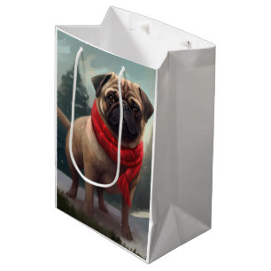 Pug Dog in Snow Christmas Medium Gift Bag