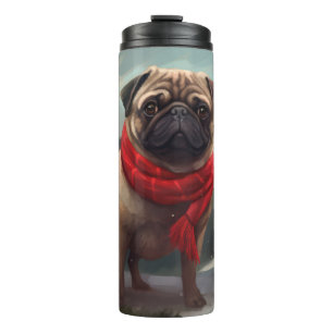 Pug Dog in Snow Christmas Thermal Tumbler