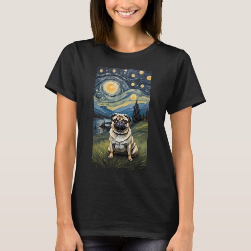 Pug dog in the Starry  Night  Edvard Munch style T_Shirt