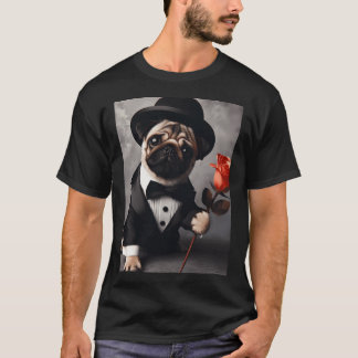 Pug dog in tuxedo suit with red rose T-Shirt