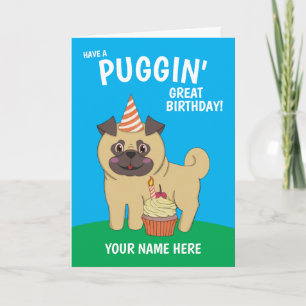 Pug Dog Kawaii Birthday Card
