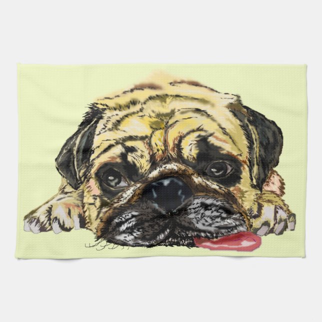 Pug Dog Kitchen Towel (Horizontal)