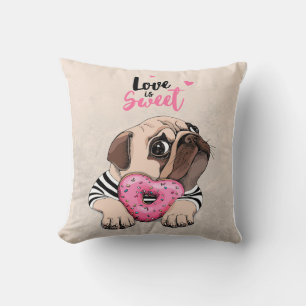 Pug Dog Love Is Sweet Gift, Pug Lover Gift Idea Throw Pillow