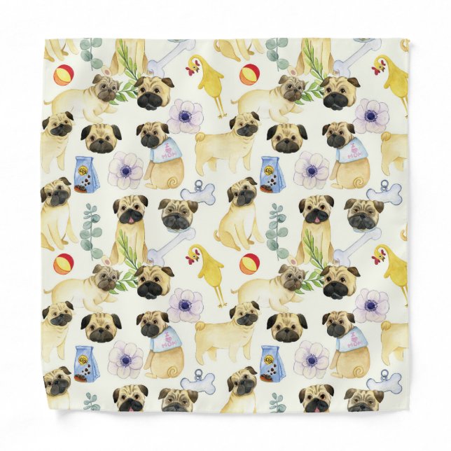Pug dog lover patterned pet  bandana (Front)