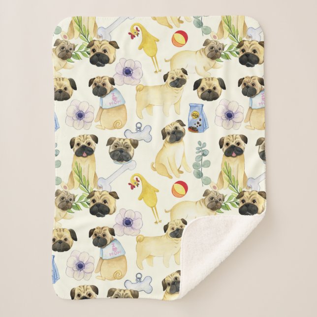 Pug dog lover patterned pet  sherpa blanket (Front)