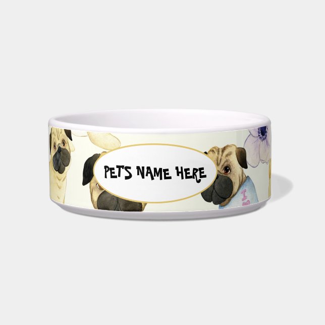Pug dog lover personalized pet bowl (Left)
