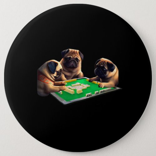 Pug Dog Mahjong Funny with Letters Mens Funny Clot Button