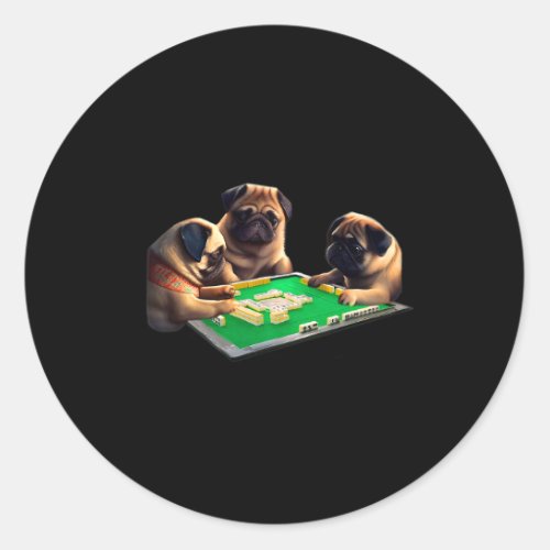 Pug Dog Mahjong Funny with Letters Mens Funny Clot Classic Round Sticker