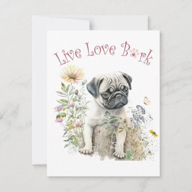 Pug Dog Mom Floral Note Card (Front)