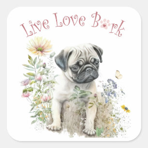 Pug Dog Mom Floral Square Sticker
