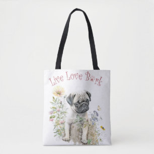 Pug Dog Mom Floral Tote Bag