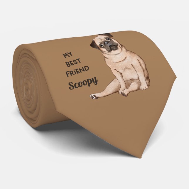 Pug Dog My Best Friend Custom Name Neck Tie (Rolled)