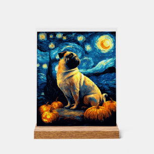 Pug dog of van gogh starry night halloween Funny J Acrylic Sign