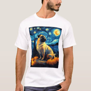 Pug dog of van gogh starry night halloween Funny J T-Shirt