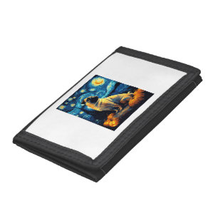 Pug dog of van gogh starry night halloween Funny J Tri-fold Wallet