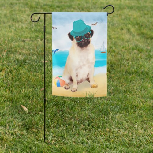 Pug Dog on Beach  Garden Flag