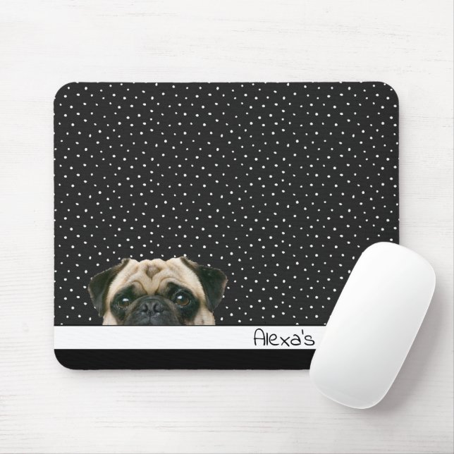 Pug Dog on Polka Dots  Mouse Pad (With Mouse)
