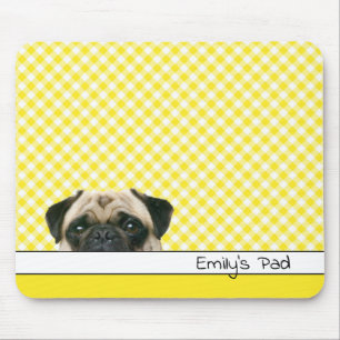 Pug Dog on Yellow Gingham Mouse Pad