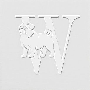 Pug Dog Over Simple Single Initial #3  Embosser