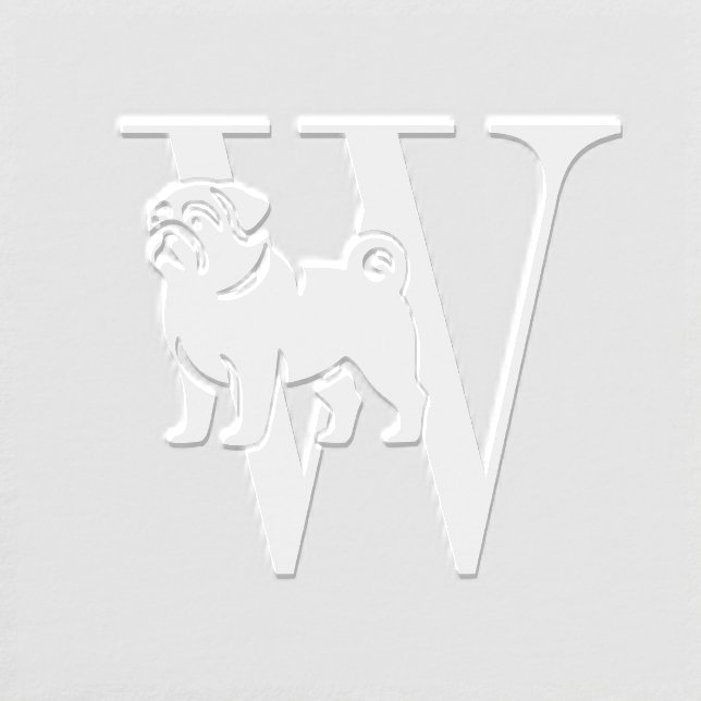 Pug Dog Over Simple Single Initial #3  Embosser (Design)