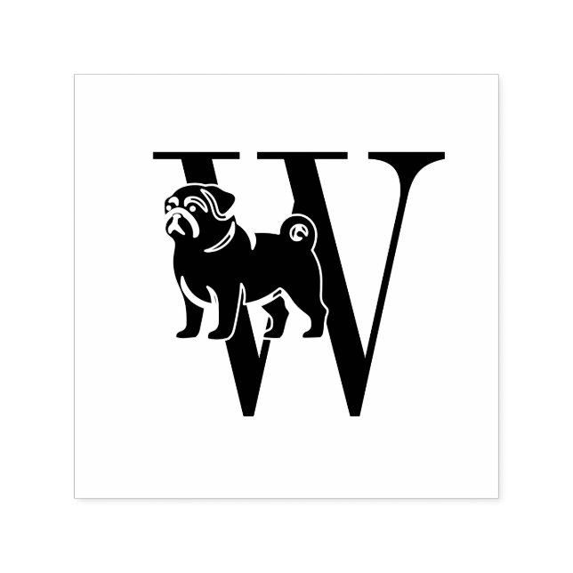 Pug Dog Over Simple Single Initial #3  Self-inking Stamp (Design)