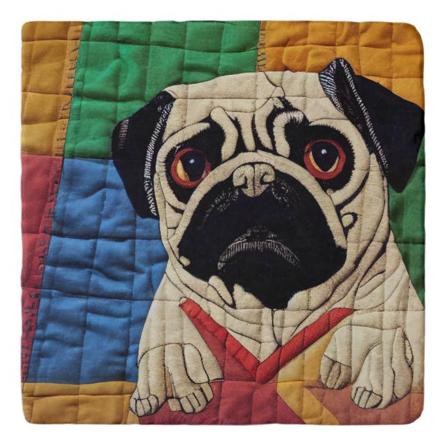 Pug Dog Patchwork Quilt Pattern by kedoki Trivet (Front)