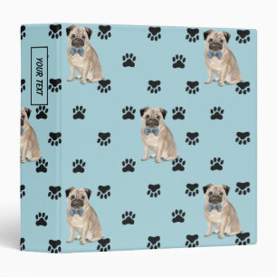 Pug Dog Paw Prints Pattern 3 Ring Binder