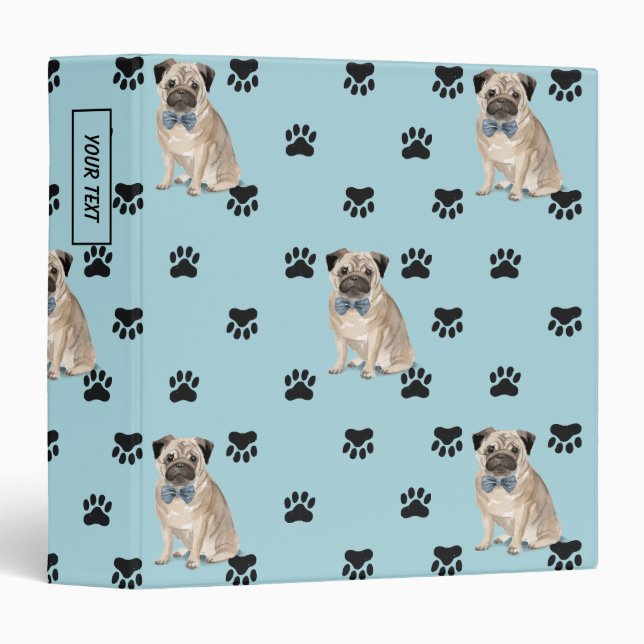 Pug Dog Paw Prints Pattern 3 Ring Binder (Front/Spine)