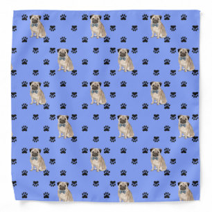 Pug Dog Paw Prints Pattern Bandana