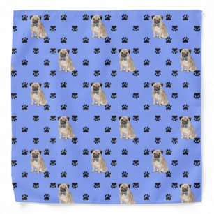 Pug Dog Paw Prints Pattern Bandana