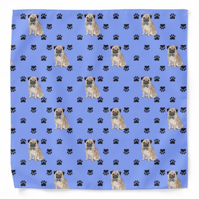 Pug Dog Paw Prints Pattern Bandana (Front)