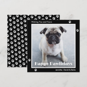Pug Dog Paw Prints Pet Photo Black Holiday Card