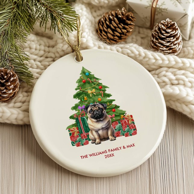 Pug Dog Personalized Christmas Ceramic Ornament (Creator Uploaded)